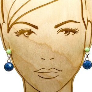 Elegant Blue Drop Earrings, Vintage Chic Clip Ons in Gold Tone with 2 Colors